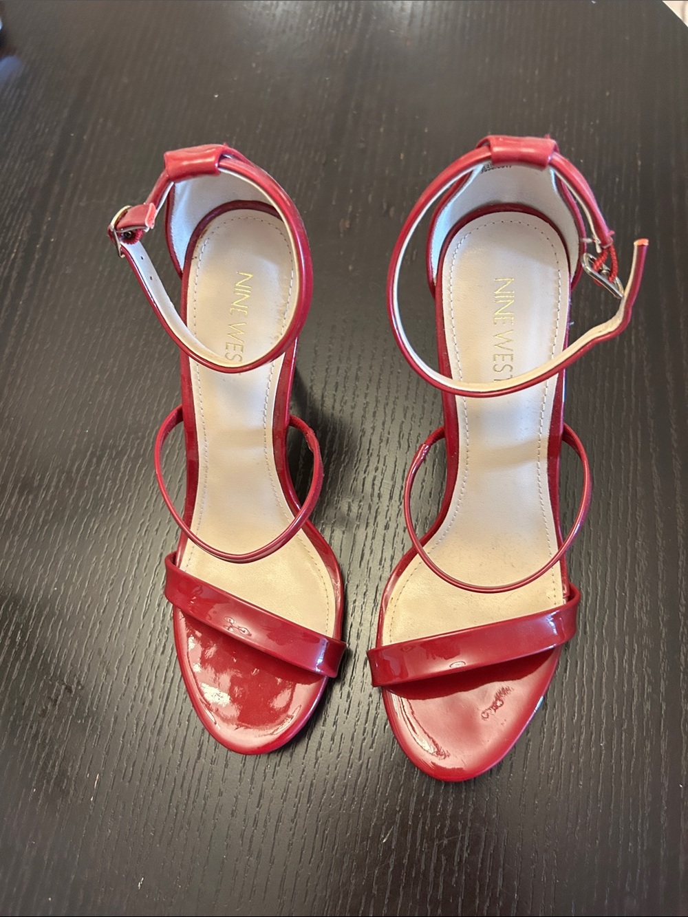 Nine West Red Patent Double-Strap Ankle Heels